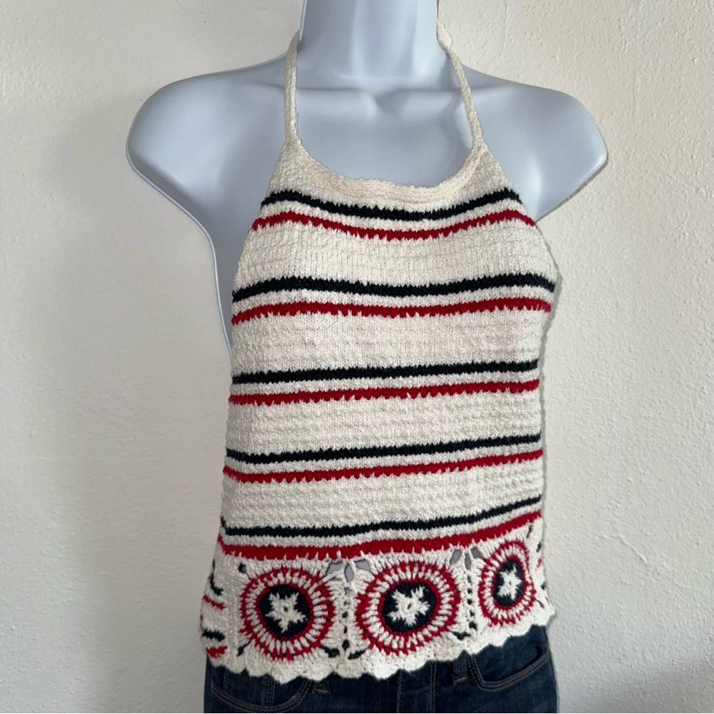 Hollister Crochet Americana RED WHITE BLUE Star Halter Top